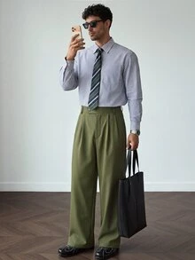 HUEFORM Men's Fashion Casual Green Pants, Woven Fabric, Suitable For Daily Casual, Party And Other Social Occasions - Army Green - View 3