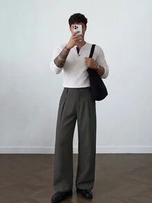 HUEFORM 男士素色百褶休閒百搭日常旅行長褲 - 灰色 - 查看 3
