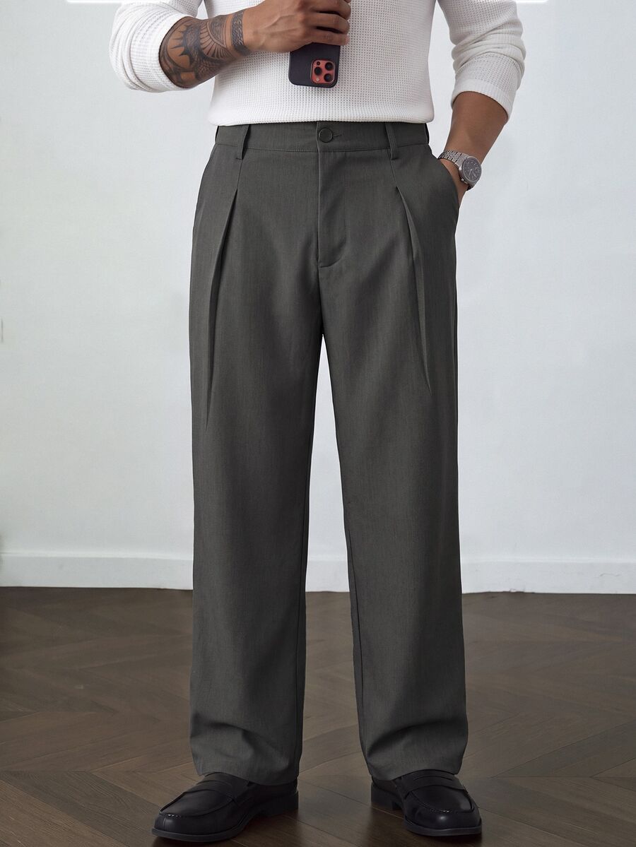 HUEFORM Men's Solid Color Pleated Casual Versatile Daily Travel Long Pants - Grey - View 1
