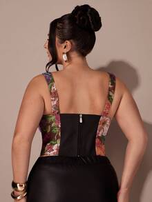 SHEIN BAE CURVE Plus Size Women's Floral Print Fitted Versatile Top - Multicolor - View 6