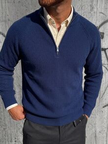 Claim Dot Men's Solid Color Casual Versatile Daily Wear Long Sleeve Sweater - Multicolor - View 1