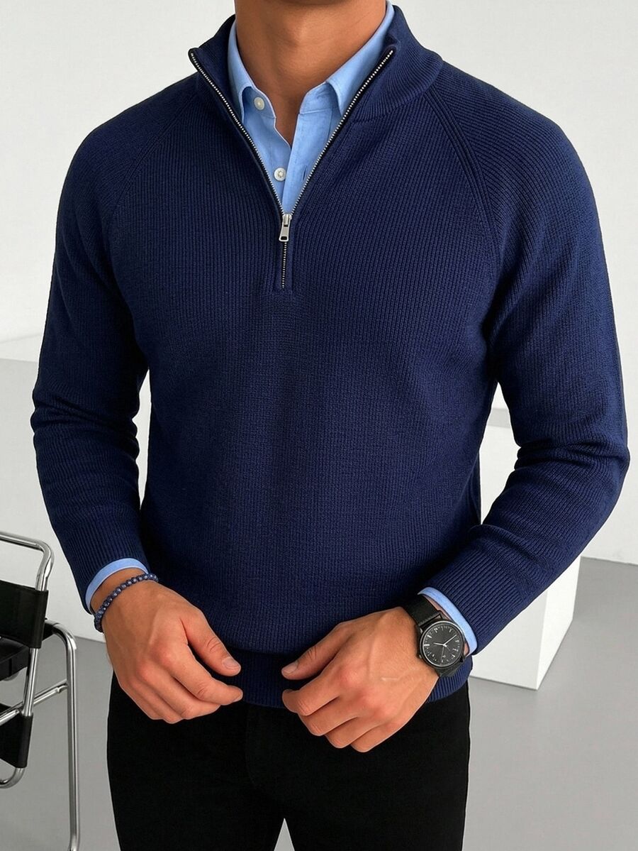 Claim Dot Men's Solid Color Casual Versatile Daily Wear Long Sleeve Sweater - Multicolor - View 1