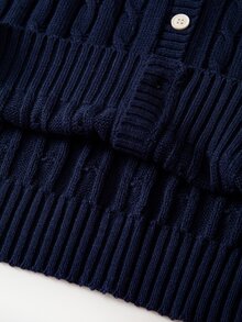 SHEIN LUNE 大尺碼女款純色V領休閒日常外出針織開襟衫 冬季 - 藏蓝色 - 查看 9