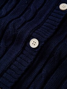 SHEIN LUNE 大尺碼女款純色V領休閒日常外出針織開襟衫 冬季 - 藏蓝色 - 查看 4