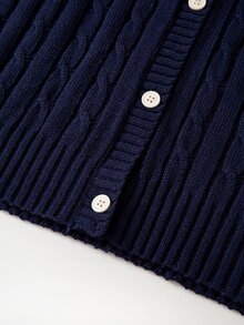 SHEIN LUNE 大尺碼女款純色V領休閒日常外出針織開襟衫 冬季 - 藏蓝色 - 查看 8