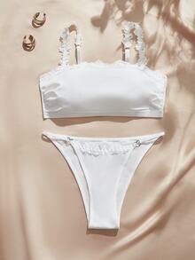 Charlaine Romantic Lace Trim Shoulder Strap Lingerie Set 2pcs - White - View 3