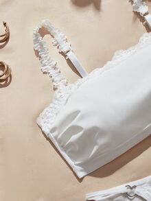 Charlaine Romantic Lace Trim Shoulder Strap Lingerie Set 2pcs - White - View 5