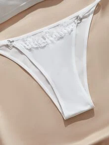 Charlaine Romantic Lace Trim Shoulder Strap Lingerie Set 2pcs - White - View 4