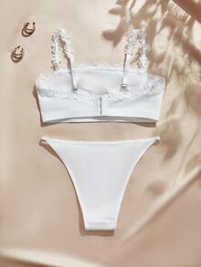 Charlaine Romantic Lace Trim Shoulder Strap Lingerie Set 2pcs - White - View 2