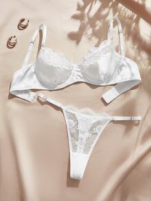 Charlaine Women's Solid Color Contrast Lace Fashionable Comfortable Lingerie Set - White - View 1