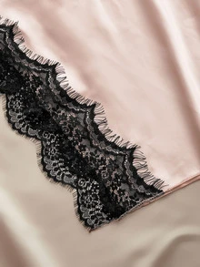 Charlaine Black Lace Cami Slip Dress With Cowl Neck And Side Slit Nightgown For Women - Black - View 5