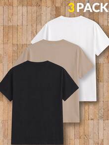 AKNOTIC 3pcs Pack Men's Casual Knit Solid Color Short Sleeve T-Shirts, Suitable For Daily Wear - Multicolor - View 2