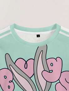 LOONEY TUNES X SHEIN 女款拼色拼接卡通印花運動衫 薄荷綠 春季日常校園街頭風 - 白色 - 查看 3