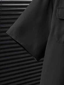 SHEIN 青少年男童休闲百搭校服贴布V领短袖T恤和直筒针织裤两件套，适合上学、运动、旅行、度假等场合。 - 黑色 - 查看 8