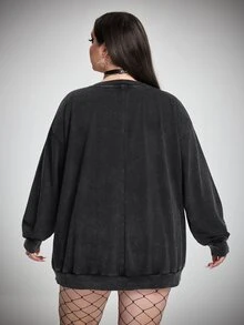 SHEIN CURVE+ 大尺碼女款萬聖節圖案寬鬆休閒運動衫 - 深灰色 - 查看 2
