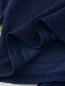 SHEIN Elladie kids 女童學院風百褶蝴蝶結 Polo 套裝 2 件套，長袖領口蝴蝶結上衣 + 百褶裙，生日幼兒園風格，白色秋季款 - 藍色 - 查看 4