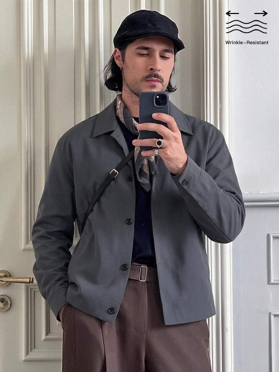 HUEFORM Men's Anti-Wrinkle Grey Lapel Classic Design Versatile Boxy Cropped FitJacket, Fully Lined Design,Daily Commute Casual Comfortable Business, - Light Grey - View 1