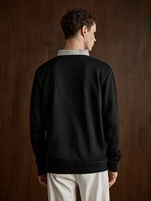Manfinity CasualKnits 男士黑色拼接條紋領針織毛衣 - 黑色 - 查看 7