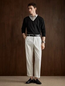 Manfinity CasualKnits 男士黑色拼接條紋領針織毛衣 - 黑色 - 查看 5