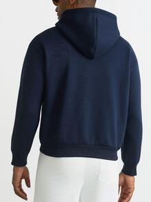 HUEFORM Men's Casual Navy Blue Cropped Style Zip-Up Hoodies,Chinese-Style Frog Button Design, Embroidered Detailing On The Chest,Suitable For A Stylish Look - Navy Blue - View 2
