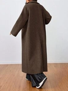 Flirla Casual Lapel Long Overcoat - Coffee Brown - View 2