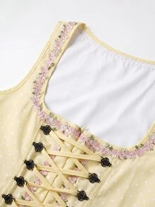 Fairmaia German Traditional Women's Contrast Lace Tie-Up Dress - Yellow - View 6