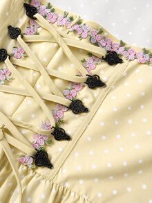 Fairmaia German Traditional Women's Contrast Lace Tie-Up Dress - Yellow - View 8