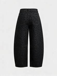 SHEIN MOD 女款時尚街頭豹紋印花鈕扣口袋牛仔長褲 - 彩色 - 查看 4