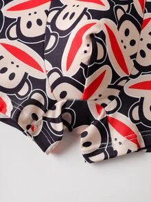Paul Frank X SHEIN Men's Cartoon Print Casual Flat-Front Shorts - Black - View 5