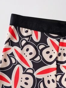 Paul Frank X SHEIN Men's Cartoon Print Casual Flat-Front Shorts - Black - View 3