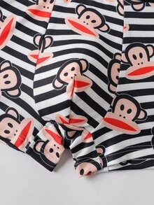 Paul Frank X SHEIN 2pcs Men's Funny Cartoon Colorblock Striped Letter Print Elastic Waist Comfortable Boxer Briefs - Black and White - View 5