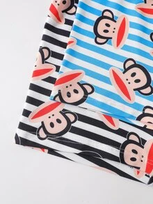 Paul Frank X SHEIN 2pcs Men's Funny Cartoon Colorblock Striped Letter Print Elastic Waist Comfortable Boxer Briefs - Black and White - View 4
