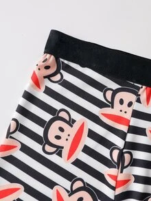 Paul Frank X SHEIN 2pcs Men's Funny Cartoon Colorblock Striped Letter Print Elastic Waist Comfortable Boxer Briefs - Black and White - View 6