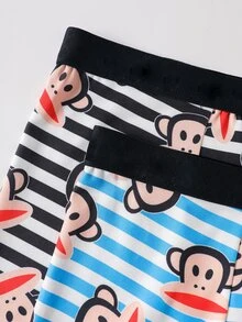 Paul Frank X SHEIN 2pcs Men's Funny Cartoon Colorblock Striped Letter Print Elastic Waist Comfortable Boxer Briefs - Black and White - View 3