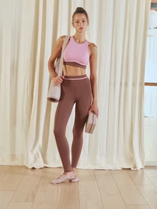 Nöista Part Of A Set, Leggings For Fall Winter Active Wear, Waist With V Shape And Piping In Contrast Color, Comfortable Fabric, Perfect For Yoga And Barre. - Brown - View 1