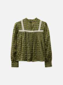 Nöista Womenswear Shirt In Fall Winter Colors, With Triming In Contrast, Shirt With Volume, Perfect For The Back To School. - Green - View 8