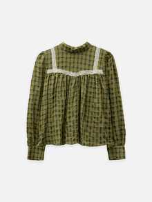 Nöista Womenswear Shirt In Fall Winter Colors, With Triming In Contrast, Shirt With Volume, Perfect For The Back To School. - Green - View 7
