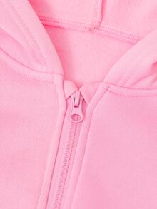 SHEIN 少女粉色套裝，蝴蝶結刺繡拉鍊連帽外套搭配同款寬腿運動長褲，柔軟抓絨面料，青春活力，適合返校、日常外出、戶外旅行、朋友聚會，適穿春夏秋冬 - 粉色 - 查看 5
