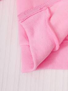 SHEIN 少女粉色套裝，蝴蝶結刺繡拉鍊連帽外套搭配同款寬腿運動長褲，柔軟抓絨面料，青春活力，適合返校、日常外出、戶外旅行、朋友聚會，適穿春夏秋冬 - 粉色 - 查看 7
