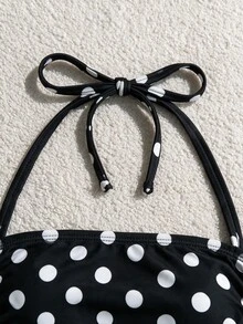 Swim Mod 女款波點印花綁帶式 1 件式泳衣，適合海灘度假 - 黑與白 - 查看 5