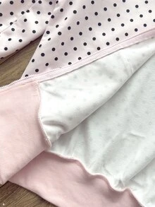 SHEIN 少女粉色波點兒童印花拼接黑色蕾絲飾邊拉鍊秋季運動衫，春夏風格，休閒優雅 - 粉色 - 查看 11