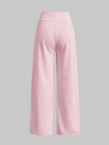 SHEIN Teen Girl Teen Girls Knitted Pink Drawstring Casual Long Pants - Pink - View 4