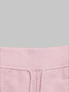 SHEIN Teen Girl Teen Girls Knitted Pink Drawstring Casual Long Pants - Pink - View 5