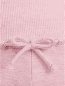 SHEIN Teen Girl Teen Girls Knitted Pink Drawstring Casual Long Pants - Pink - View 7