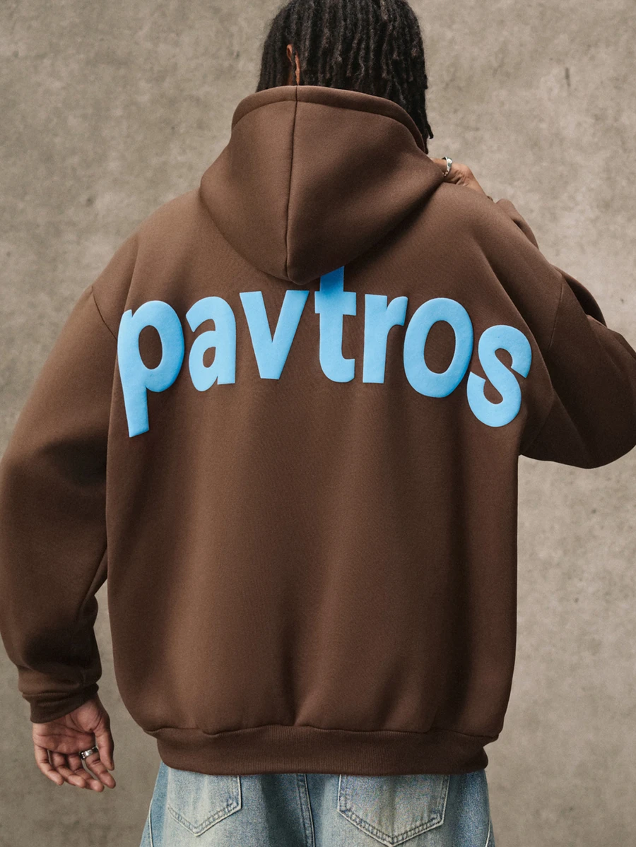 PAVTROS 寬鬆街頭風運動衫,夏季都市休閒運動衫,融入網路標語與數位文化元素,中性/情侶款 - 咖啡棕 - 查看 1
