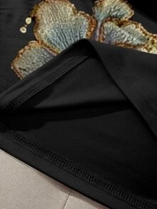 SHEIN 女士亮片花卉图案吊带背心，舒适休闲，适合日常聚会和外出穿着。 - 黑色 - 查看 3