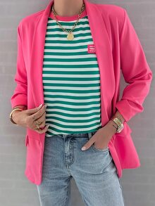 EMERY ROSE Women Contrast Collar Striped Short Sleeve Tee, 3D Silicone Patch Letter Graphic Crew Neck Drop Shoulder Loose T‑Shirt, Preppy Y2K Casual Streetwear - Multicolor - View 8