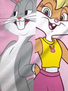 LOONEY TUNES X SHEIN 女款可愛卡通印花圓領短袖T恤 - 白色 - 查看 4