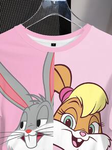 LOONEY TUNES X SHEIN 女款可愛卡通印花圓領短袖T恤 - 白色 - 查看 6