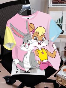 LOONEY TUNES X SHEIN 女款可愛卡通印花圓領短袖T恤 - 白色 - 查看 2